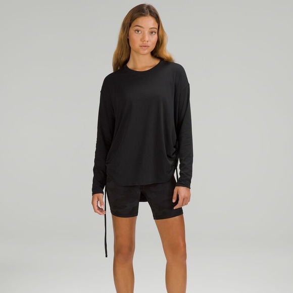 Lululemon Pima Cotton Side-Cinch Long Sleeve Shirt in Black - Size 4 - Picture 2 of 3